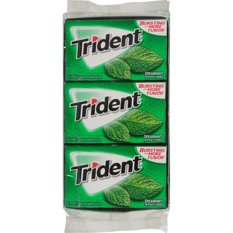 Trident Spearmint Sugar Free Gum, 14 count per pack -- 144 per case.
