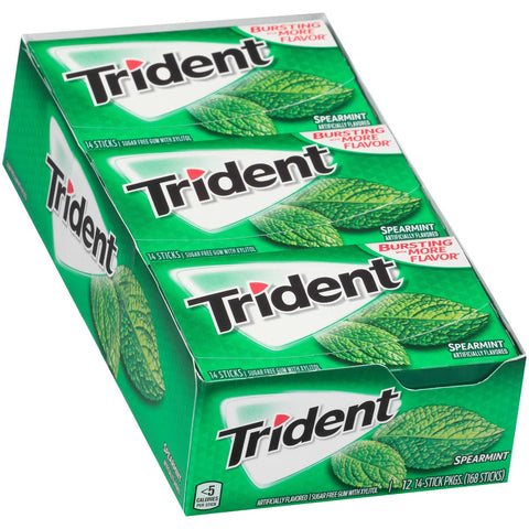 Trident Spearmint Sugar Free Gum, 14 count per pack -- 144 per case.