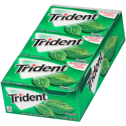 Trident Spearmint Sugar Free Gum, 14 count per pack -- 144 per case.