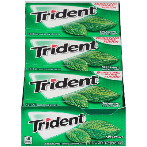 Trident Spearmint Sugar Free Gum, 14 count per pack -- 144 per case.