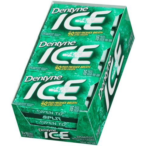 Dentyne Ice Spearmint Gum - 16 pieces per pack -- 162 packs per case.