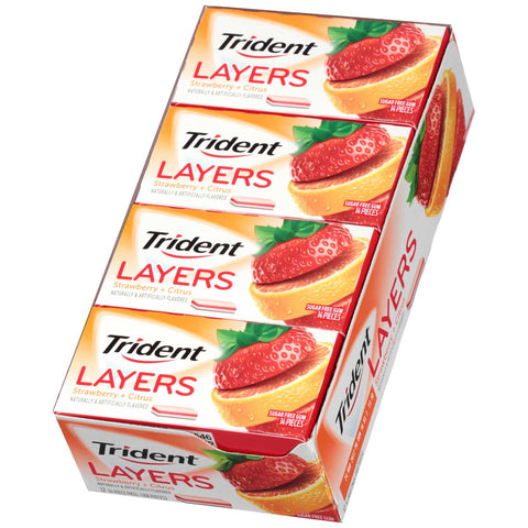 Trident Layers Wild Strawberry Tangy Citrus Sugarfree Gum - 12 per pack -- 12 packs per case.