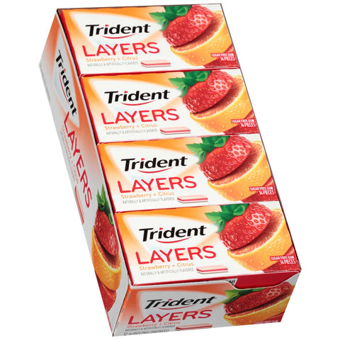 Trident Layers Wild Strawberry Tangy Citrus Sugarfree Gum - 12 per pack -- 12 packs per case.