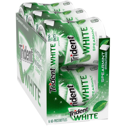 Trident White Spearmint Sugar Free Gum - 6 per pack -- 4 packs per case.