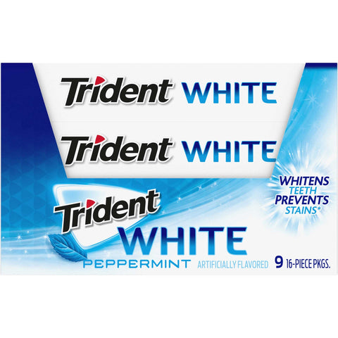 Trident White Peppermint Gum - 16 pieces per pack -- 162 packs per case.