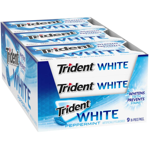 Trident White Peppermint Gum - 16 pieces per pack -- 162 packs per case.