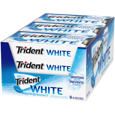 Trident White Peppermint Gum - 16 pieces per pack -- 162 packs per case.