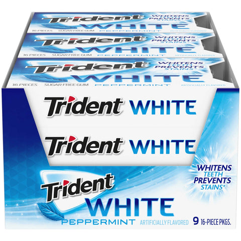Trident White Peppermint Gum - 16 pieces per pack -- 162 packs per case.