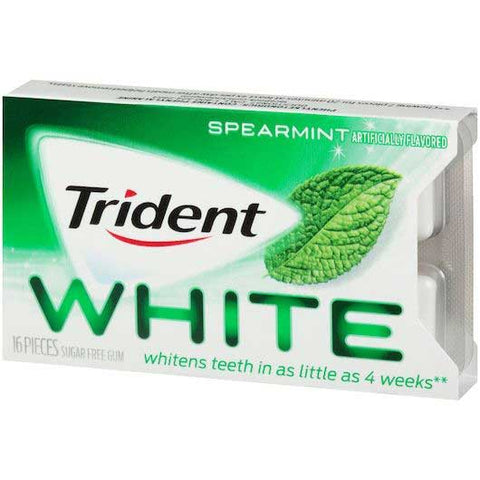 Trident White Spearmint Sugarfree Gum - 16 pieces per pack -- 162 packs per case