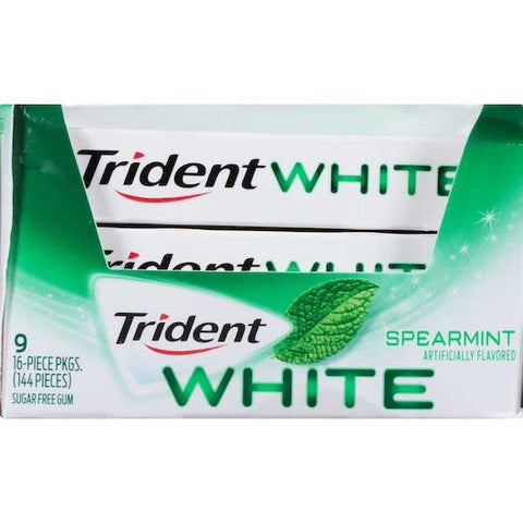 Trident White Spearmint Sugarfree Gum - 16 pieces per pack -- 162 packs per case