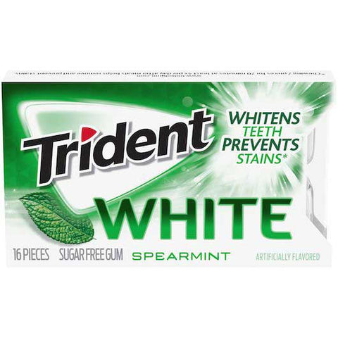 Trident White Spearmint Sugarfree Gum - 16 pieces per pack -- 162 packs per case