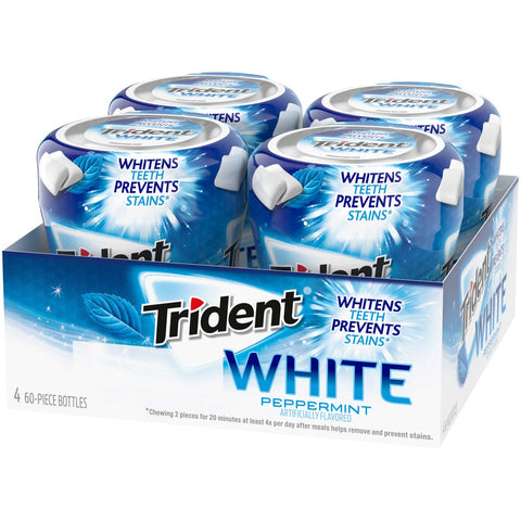 Trident White Peppermint Sugar Free Gum - 60 per pack -- 24 packs per case.