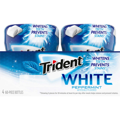 Trident White Peppermint Sugar Free Gum - 60 per pack -- 24 packs per case.