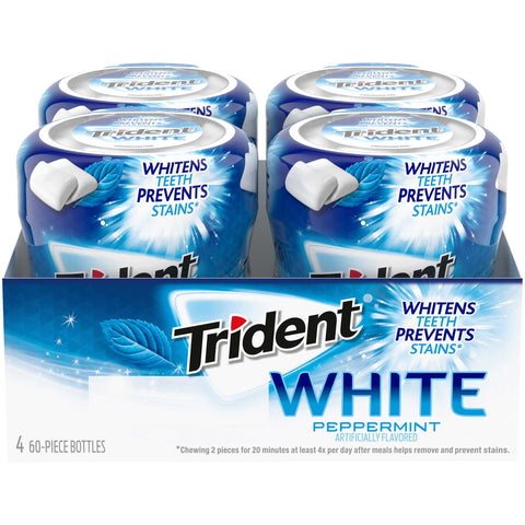Trident White Peppermint Sugar Free Gum - 60 per pack -- 24 packs per case.