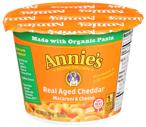 Annies Homegrown Real Aged Cheddar Microwavable Macaroni and Cheese Cup, 2.01 Ounce -- 12 per case