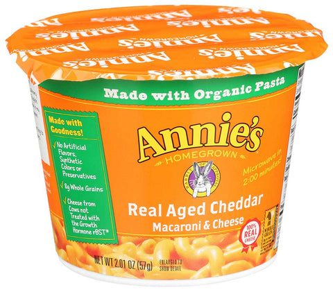 Annies Homegrown Real Aged Cheddar Microwavable Macaroni and Cheese Cup, 2.01 Ounce -- 12 per case