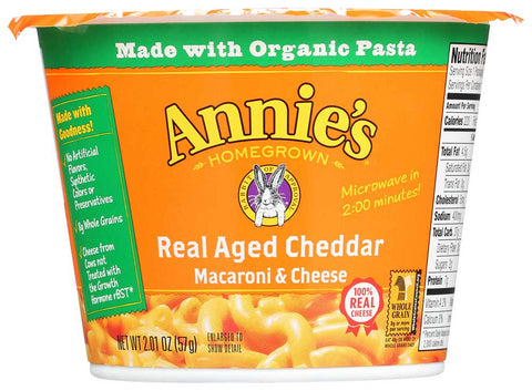 Annies Homegrown Real Aged Cheddar Microwavable Macaroni and Cheese Cup, 2.01 Ounce -- 12 per case