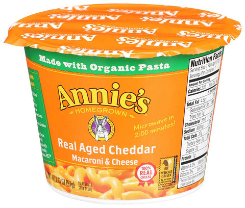 Annies Homegrown Real Aged Cheddar Microwavable Macaroni and Cheese Cup, 2.01 Ounce -- 12 per case