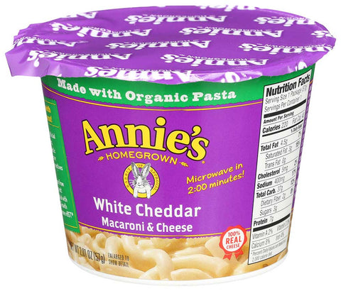 Annies Homegrown White Cheddar Microwavable Macaroni and Cheese Cup, 2.01 Ounce -- 12 per case