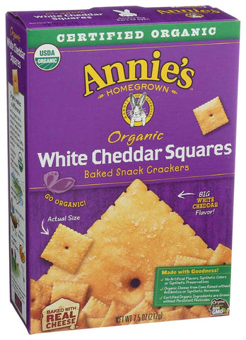 Annies Homegrown Organic White Cheddar Squares Cracker, 7.5 Ounce -- 12 per case
