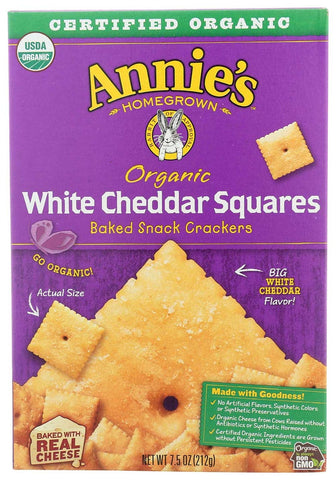 Annies Homegrown Organic White Cheddar Squares Cracker, 7.5 Ounce -- 12 per case