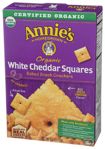 Annies Homegrown Organic White Cheddar Squares Cracker, 7.5 Ounce -- 12 per case