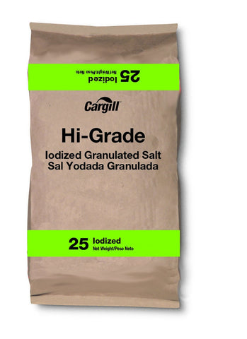 Cargill Diamond Crystal Iodized Hi Grade Evaporated Salt 25 Pound.