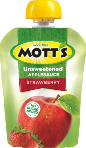 Motts Unsweetened Strawberry Applesauce, 3.2 Ounce Pouch - 12 count per pack -- 4 packs per case