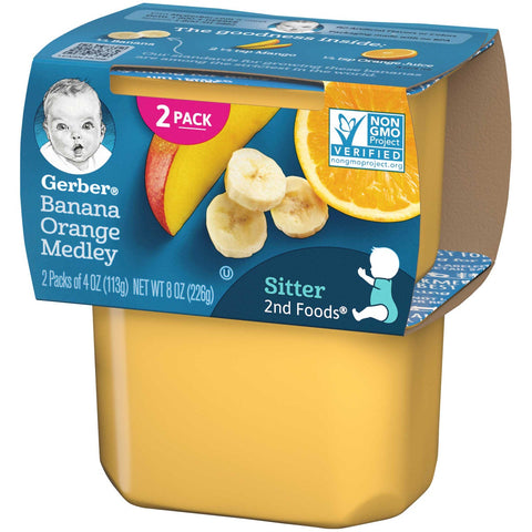 Gerber 2nd Foods 4 Ounce Banana Orange Melody Baby Food, 2 count per pack -- 8 per case.