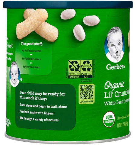 Gerber Organic Lil Crunchies White Bean Hummus, 1.59 Ounce -- 6 per case.