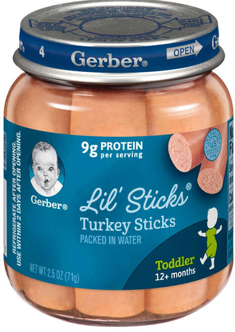 Gerber Lil Sticks Turkey Sticks, 2.5 Ounce Glass Jar -- 10 per case