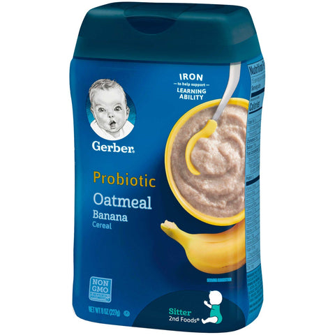 Gerber Probiotic Banana Oatmeal Cereal, 8 Ounce Tub -- 6 per case.