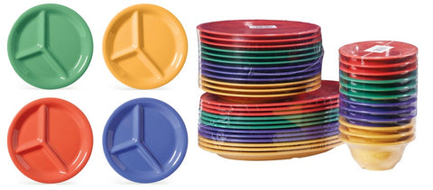 GET Enterprises Diamond Mardi Gras Melamine Assorted Colors 3 Compartment Plate, 10.25 inch -- 12 per case