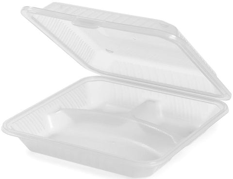 GET Enterprises Eco Takeouts Polypropylene Clear Three Compartment Food Container, 9 x 9 inch -- 12 per case