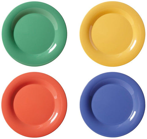 GET Enterprises Diamond Mardi Gras Melamine Assorted Color Wide Rim Plate, 7.5 inch -- 48 per case