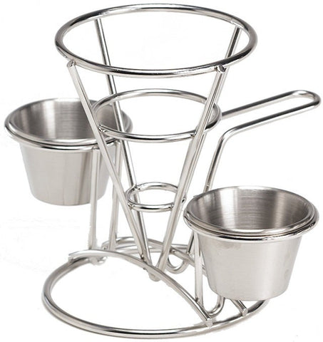 GET Enterprises Stainless Steel Fry Cone with 2 Holders and Handle, 4.25 inch Dia -- 12 per case