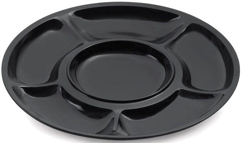 GET Enterprises Milano Melamine 6 Compartment Black Plate, 14 inch -- 12 per case