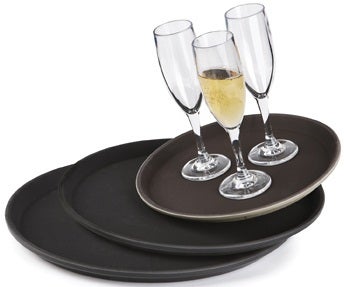 GET Enterprises Polypropylene Black Round Non Skid Tray, 16 inch -- 12 per case