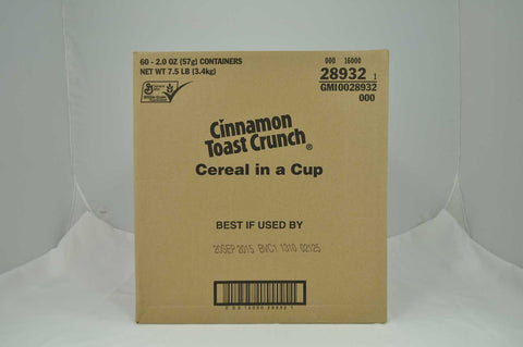 General Mills Cinnamon Toast Crunch Cereal, 2 Ounce In A Cup -- 60 per case.