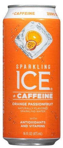 Sparkling Ice Caffeine Orange Passionfruit Sparkling Water, 16 Fluid Ounce Can -- 12 per case.