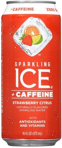 Sparkling Ice Caffeine Strawberry Citrus Sparkling Water, 16 Fluid Ounce Can -- 12 per case.