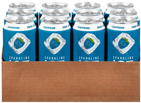 Sparkling Ice Caffeine Blue Raspberry Sparkling Water, 16 Fluid Ounce Can -- 12 per case.