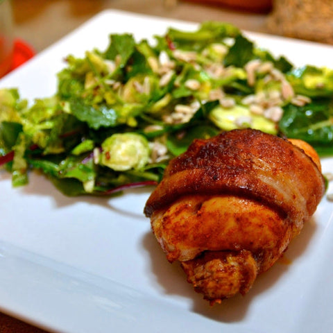 Hicks Hickory Smoked Maple Flavored Bacon Wrapped Chicken Thighs, 1.5 Pound -- 9 per case.