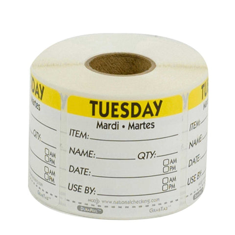 National Checking DateIt Item Date Use By Tuesday Removable Food Safety Label Roll, 500 count per roll.