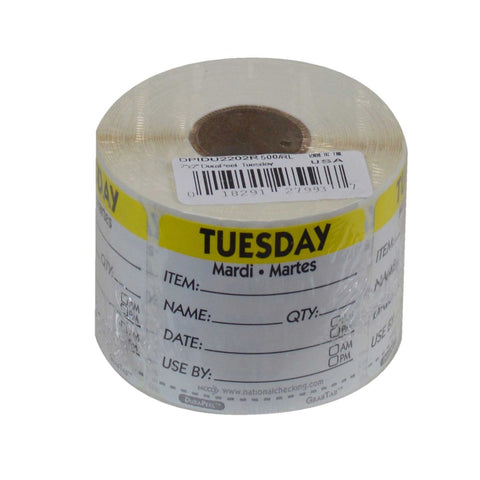 National Checking DateIt Item Date Use By Tuesday Removable Food Safety Label Roll, 500 count per roll.