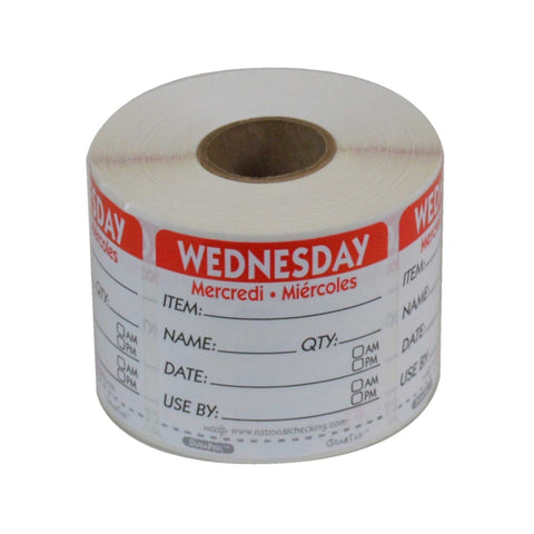 National Checking DateIt Item Date Use By Wednesday Removable Food Safety Label Roll, 500 count per roll.