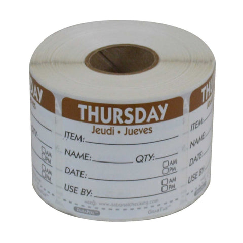 National Checking DateIt Item Date Use By Thursday Removable Food Safety Label Roll, 500 count per roll.