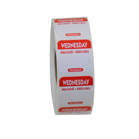 National Checking Company Dateit Red Trilingual Permanent Label - Wednesday, 1 x 1 inch -- 1000 per case.