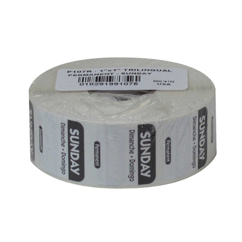 National Checking Company Dateit Black Trilingual Permanent Label - Sunday, 1 x 1 inch -- 1000 per case.