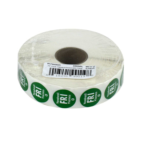 National Checking Company Dateit Green Trilingual Removable Label - Friday, 0.75 inch Circle -- 2000 per case.